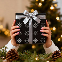 White Snowflakes On Black Background Christmas Wra Presentpapper