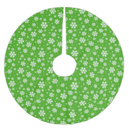 White Snowflakes on Green Winter Pattern Julgransmatta Borstad Polyester