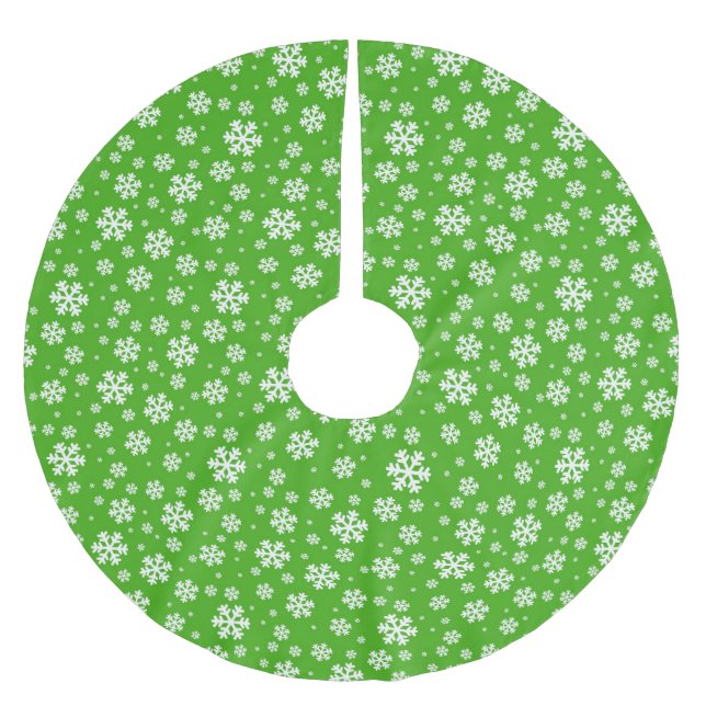 White Snowflakes on Green Winter Pattern Julgransmatta Borstad Polyester (Framsidan)