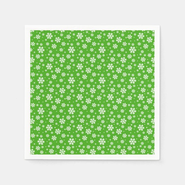 White Snowflakes on Green Winter Pattern Pappersservett (Framsidan)