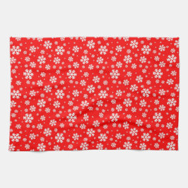 White Snowflakes on Red Winter Pattern Kökshandduk