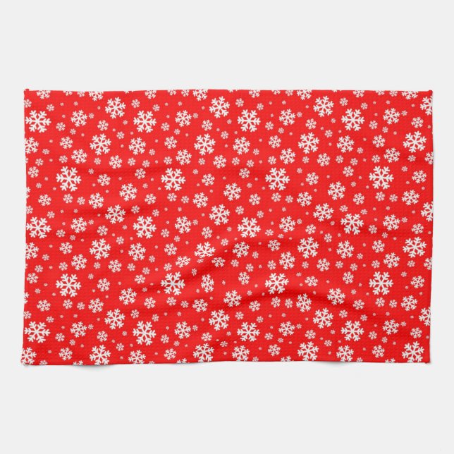 White Snowflakes on Red Winter Pattern Kökshandduk (Horisontell)