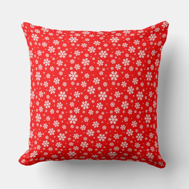White Snowflakes on Red Winter Pattern Kudde (Framsida)