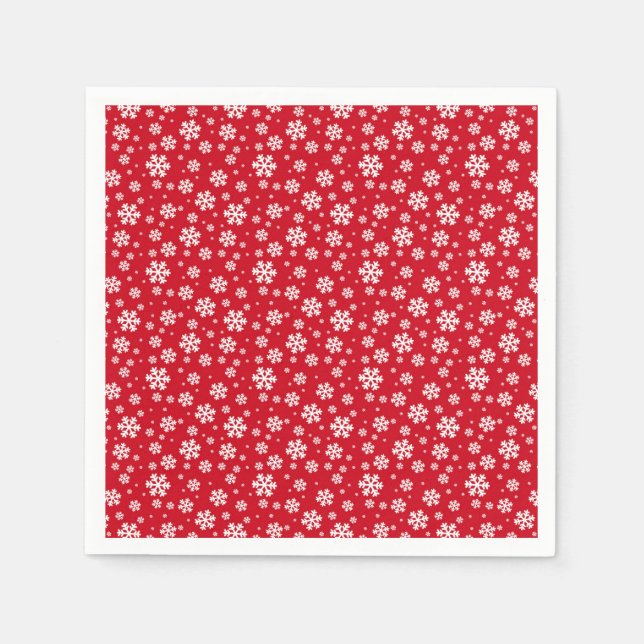 White Snowflakes on red Winter Pattern Pappersservett (Framsidan)