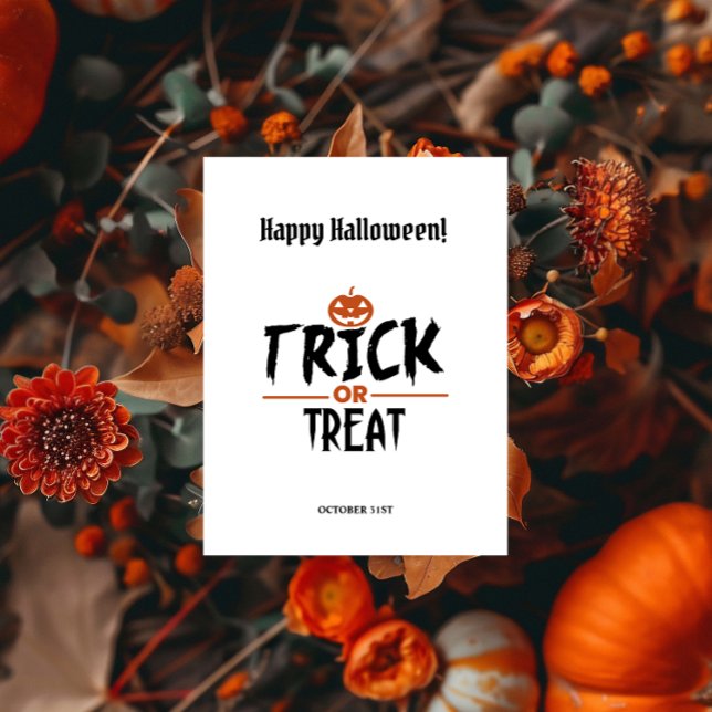 White Snyggt Halloween Bus eller godis Skriv ut Vykort (White Stylish Halloween "Trick Or Treat" Print Postcard!)