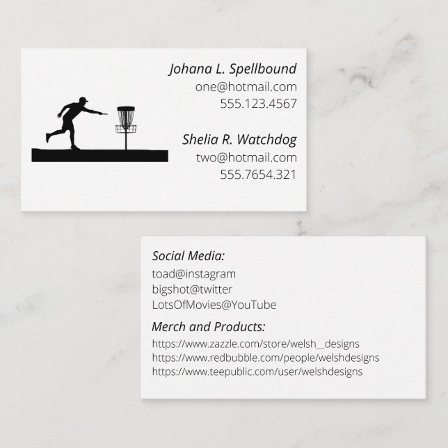 White Social calling card-Disc Golf Visitkort (Fram/baksida)