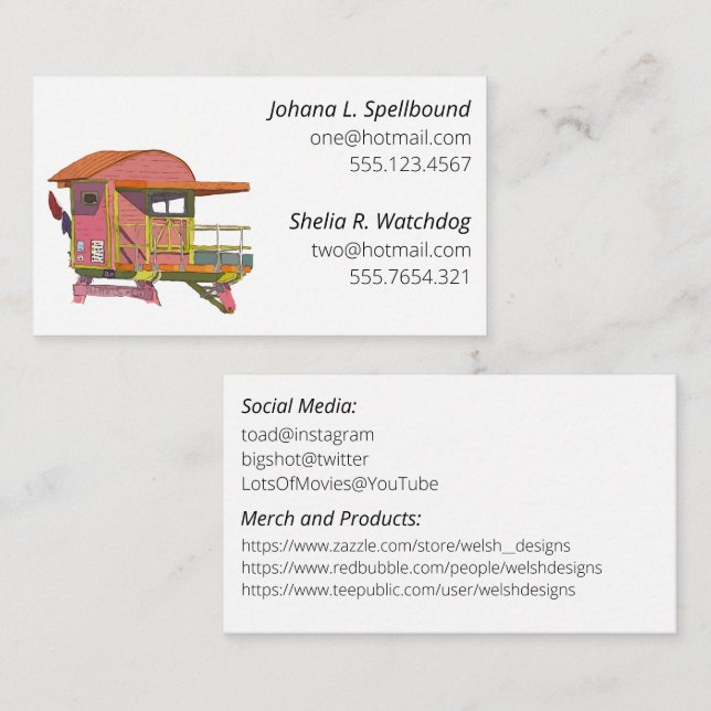 White Social calling card-Pink Lifeguard Tower Visitkort (Fram/baksida)