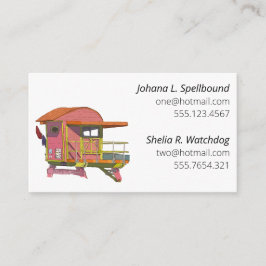 White Social calling card-Pink Lifeguard Tower Visitkort