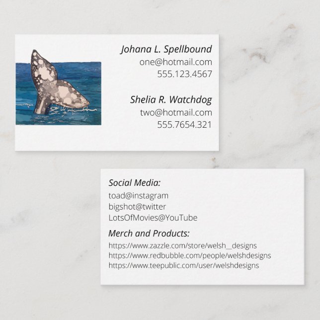 White Social calling card-whale Visitkort (Fram/baksida)