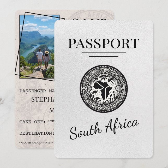 White South Afrika Passport Spara Datumet (Fram/baksida)