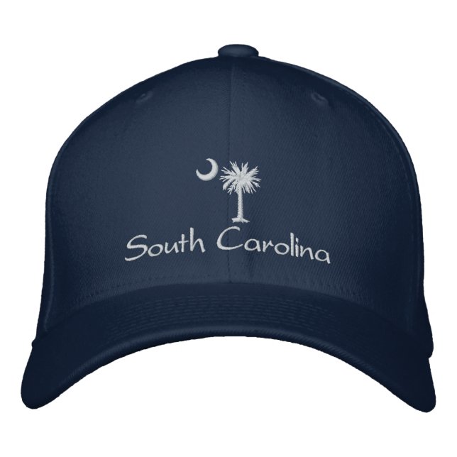 White South Carolina Palmetto Måne Embroized Hat Broderad Keps (Framsida)