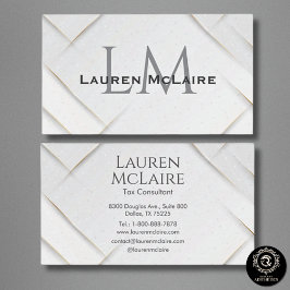 White Sparkle & Gold Accent Monogram Business Card Visitkort