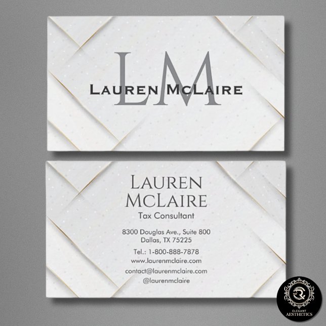 White Sparkle & Gold Accent Monogram Business Card Visitkort (Skapare uppladdad)