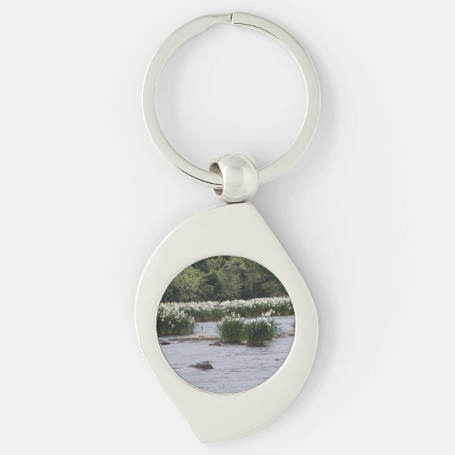 White Spider Lily key chain  Swirl Silverfärgad Nyckelring (Framsidan)