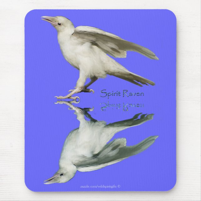 White Spirit Raven Wildlife Art Mousepad Musmatta (Framsidan)