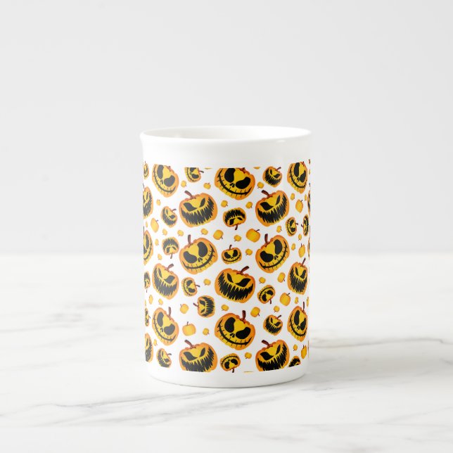 White Spooky Halloween Pumpkin Benporslin Mugg (Framsidan)