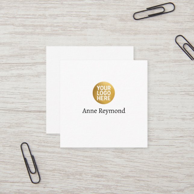 White Square Business Card with Logo Fyrkantigt Visitkort (Fram/Back In Situ)