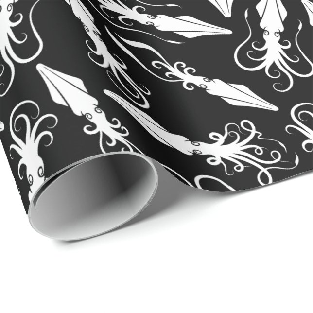 White Squid Mönster Presentpapper (Rullad Hörn)