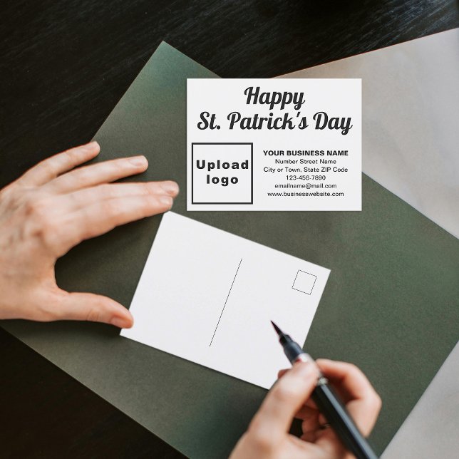 White St. Patrick Business Helgdag Postcard Helg Vykort (Business brand with St. Patrick greeting on white holiday postcard)