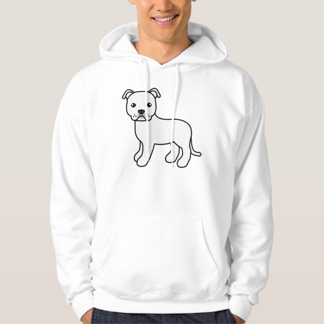 White Stafford Bull Terrier Tecknad hund Hoodie (Framsida)