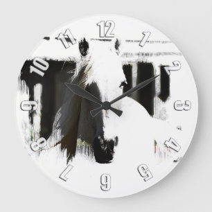 White Stallion Artwork Stor Klocka