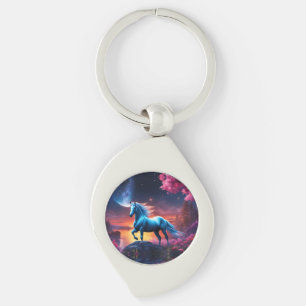 White Stallion Fantasy Rosa Garden Swirl Silverfärgad Nyckelring