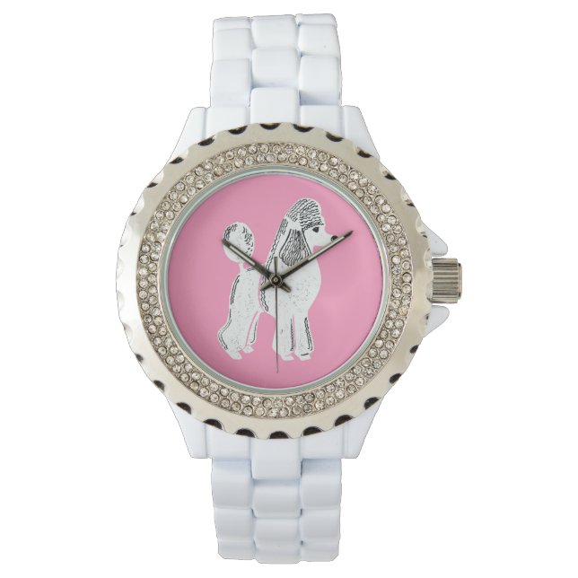 White Standard Pudel Rosa Wristwatch Armbandsur (Framsida)
