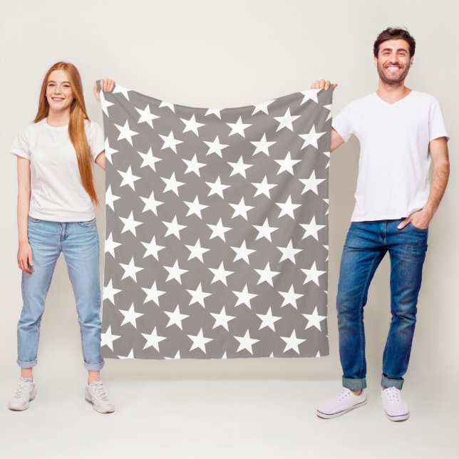 White Star Chic Beige Brown Stars Design Modern Fleecefilt (På plats)