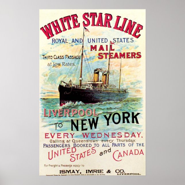 WHITE STAR LINE OCEAN MAIL STEAMER POSTER (Framsidan)
