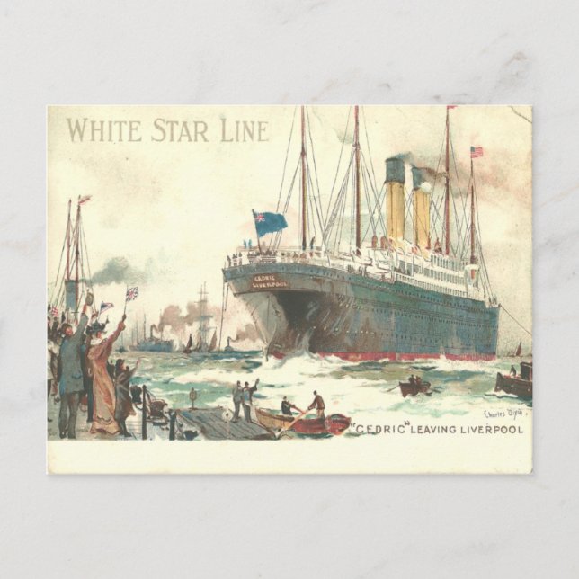 White Star Line R.M.S. Cedric löv Liverpool Vykort (Framsida)