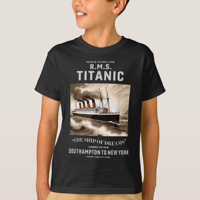White Star Line Rms Titanic Ship Boys Kids Men  T Shirt (Framsida)