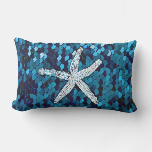 White Starfish Glittery Sparkly Sjöjungfru Teal Bl Lumbarkudde