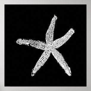 White Starfish Mönster Black Anpassningsbar Färg E Poster