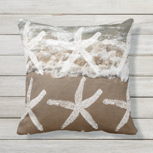 White Starfish Mönster Nautical Sandy Beach Ocean Kudde
