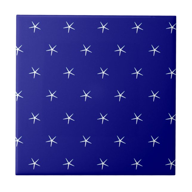 White Starfish Mönster Navy Blue Anpassningsbar Na Kakelplatta (Framsidan)