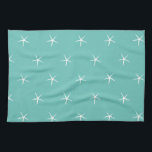 White Starfish Mönster Teal Blue Nautical Beach Kökshandduk<br><div class="desc">Tryckt med söt tårblått stjärnfisk mönster i fast,  blått underlag! Du kan ändra bakgrunden till färg som du vill.</div>