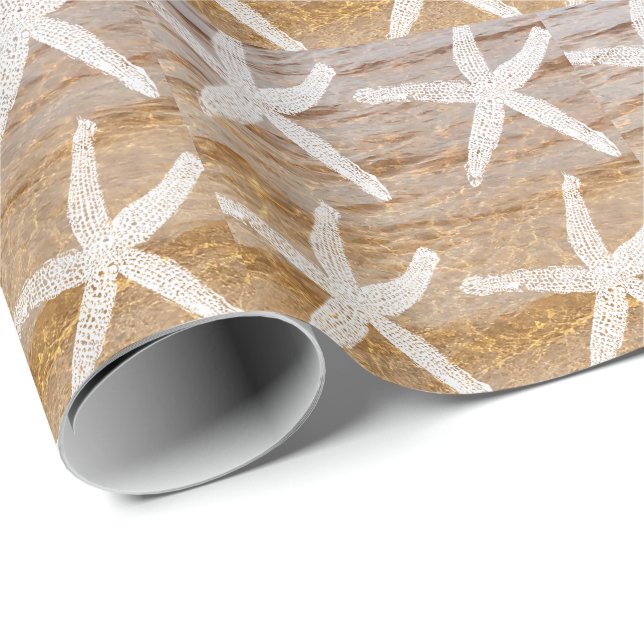 White Starfish Mönster Vatten Nautical Sandy Beach Presentpapper (Rullad Hörn)