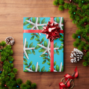 White Starfish on Holly-julafta Presentpapper