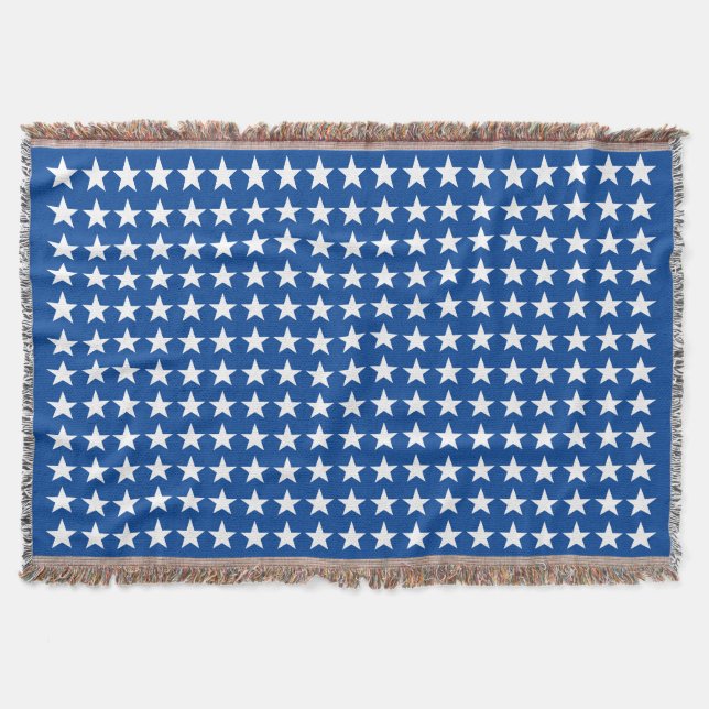 White Stars Mönster på Blue American Flagga Theme Filt (Framsidan)