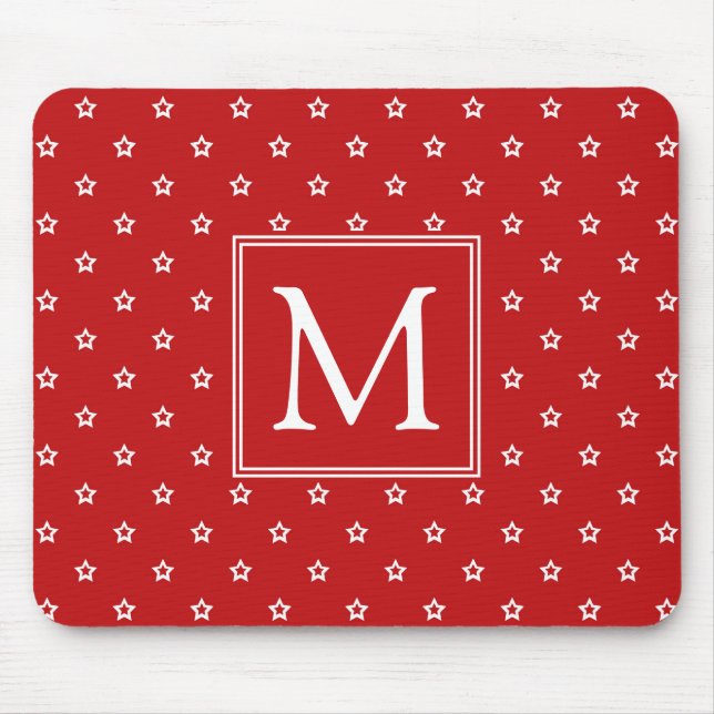 White Stars Mönster på Bright Red Monogram Musmatta (Framsidan)