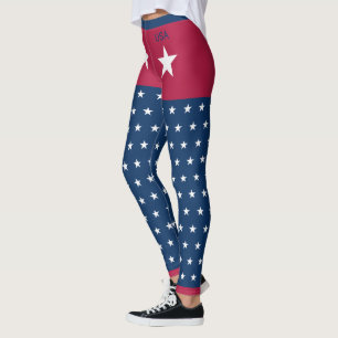 White Stars Red Blue Patriotic Anpassade USA Leggings