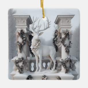 White Statue Reindeer Julgransprydnad Keramik