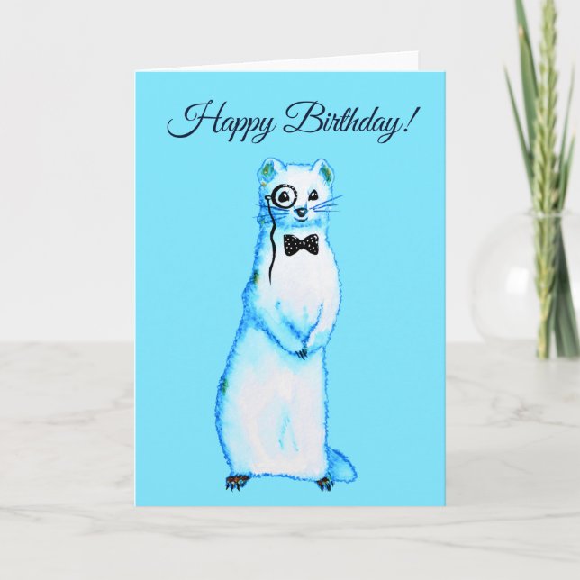 White Stoat Ermine Cute Ferret Älskare Art Birthda Kort (Framsida)