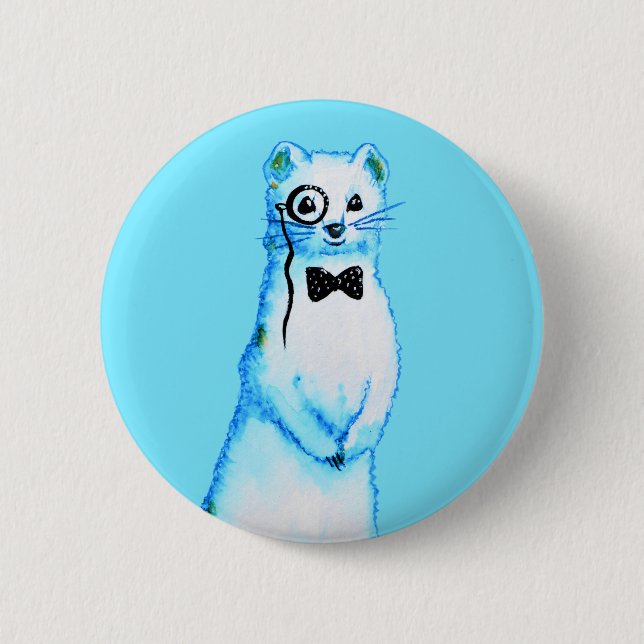White Stoat Ermine Cute Ferret Älskare Art Knapp (Framsida)