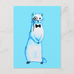 White Stoat Ermine Cute Ferret Älskare Art Vykort
