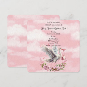 White Stork Rosa Flicka Inbjudningar