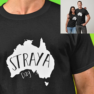 White STRAYA Karta för Australiens dag på Mörken T Shirt