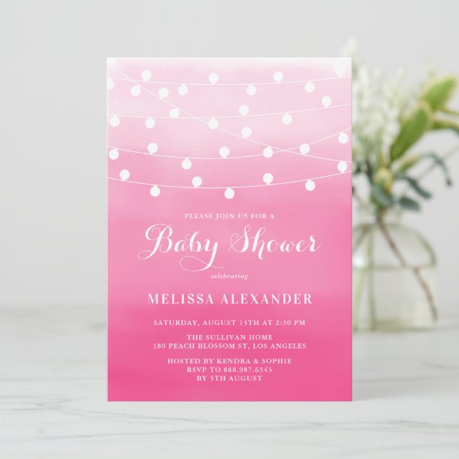 White String Ljus Rosa Ombre Baby Shower Inbjudningar (Stående Fram)
