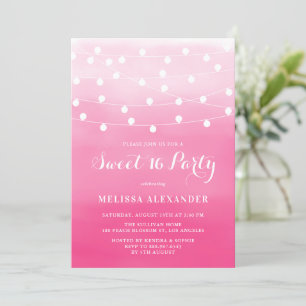 White String Ljus Rosa Ombre Sweet 16 Party Inbjudningar