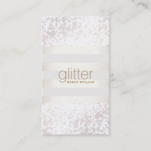 White Stripe Bokeh Glitter Visitkort